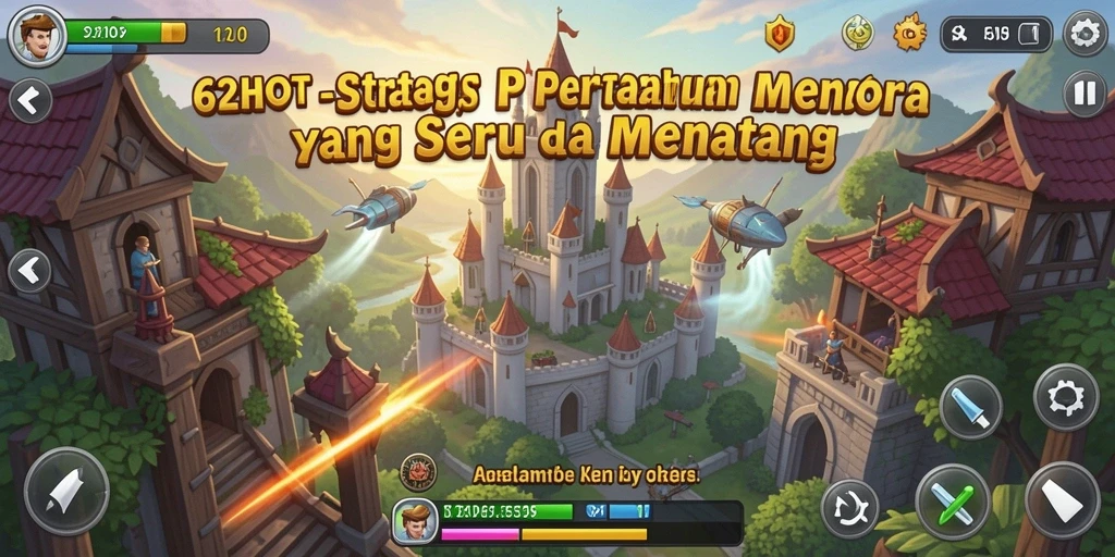 Tampilan seru dari permainan Tower Defense 62HOT dengan menara dan musuh yang beragam.