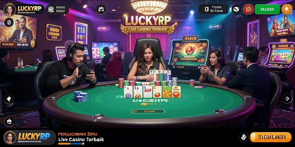 Screenshot gameplay LUCKYRP menampilkan dealer dan suasana live casino.